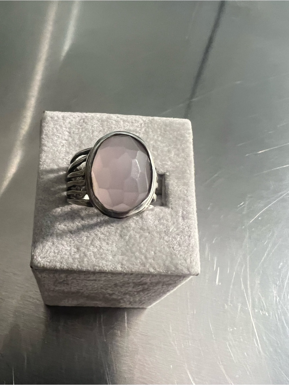 Silpada Sterling Silver Multi-Band Ring with Faceted Rose Quartz Stone